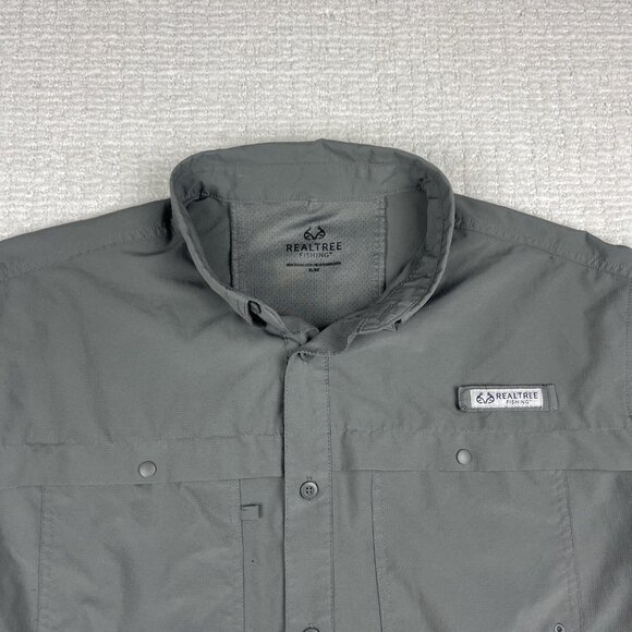 RealTree Fishing Shirt Mens XL Light Gray Button Up Vented Pockets Lightweight - Picture 2 of 16